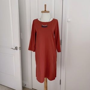 Garnet Hill 3/4 sleeve shift dress, dusty soft red, Medium